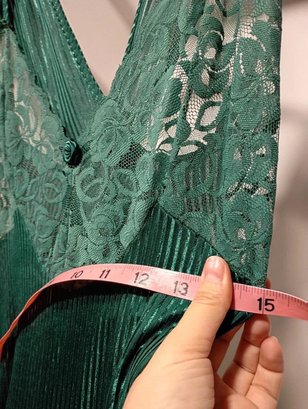 Vintage Sheer Emerald Lace Cross Back Night Gown - Picture 6 of 6